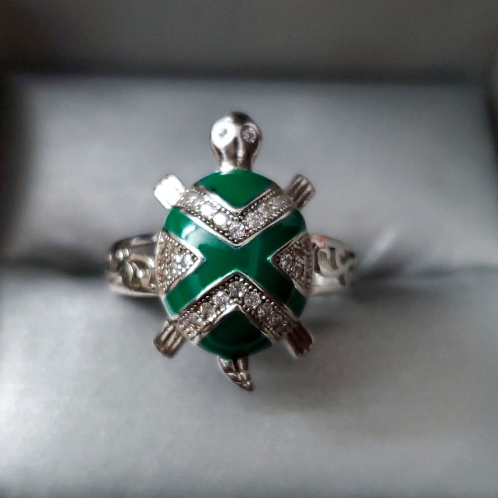 Sterling Silver 925 Cross Over Turtle Ring